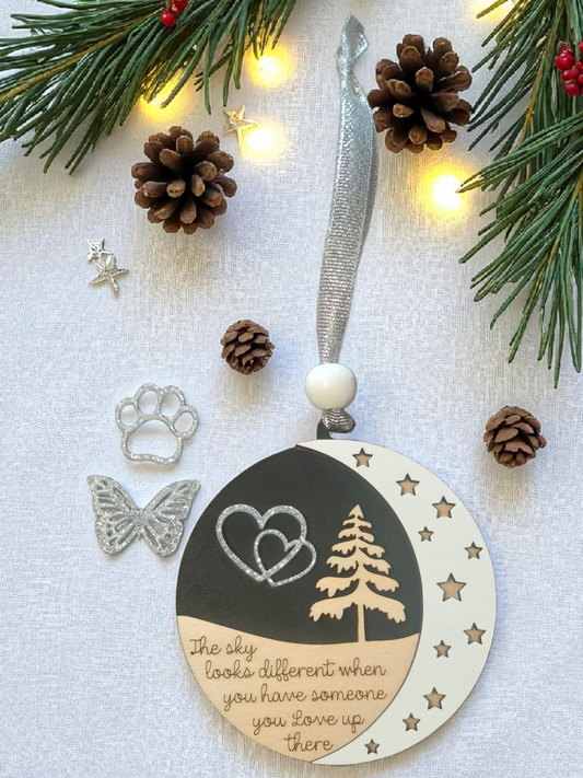 Moon version The sky looks different when you have someone you love up there Memorial Christmas Ornament heart in sky