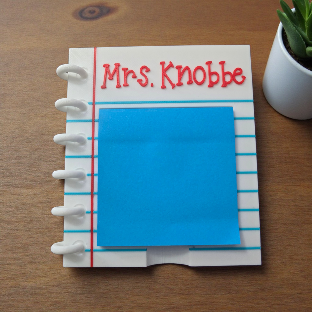 3D printed teacher notebook sticky note holder personalized
