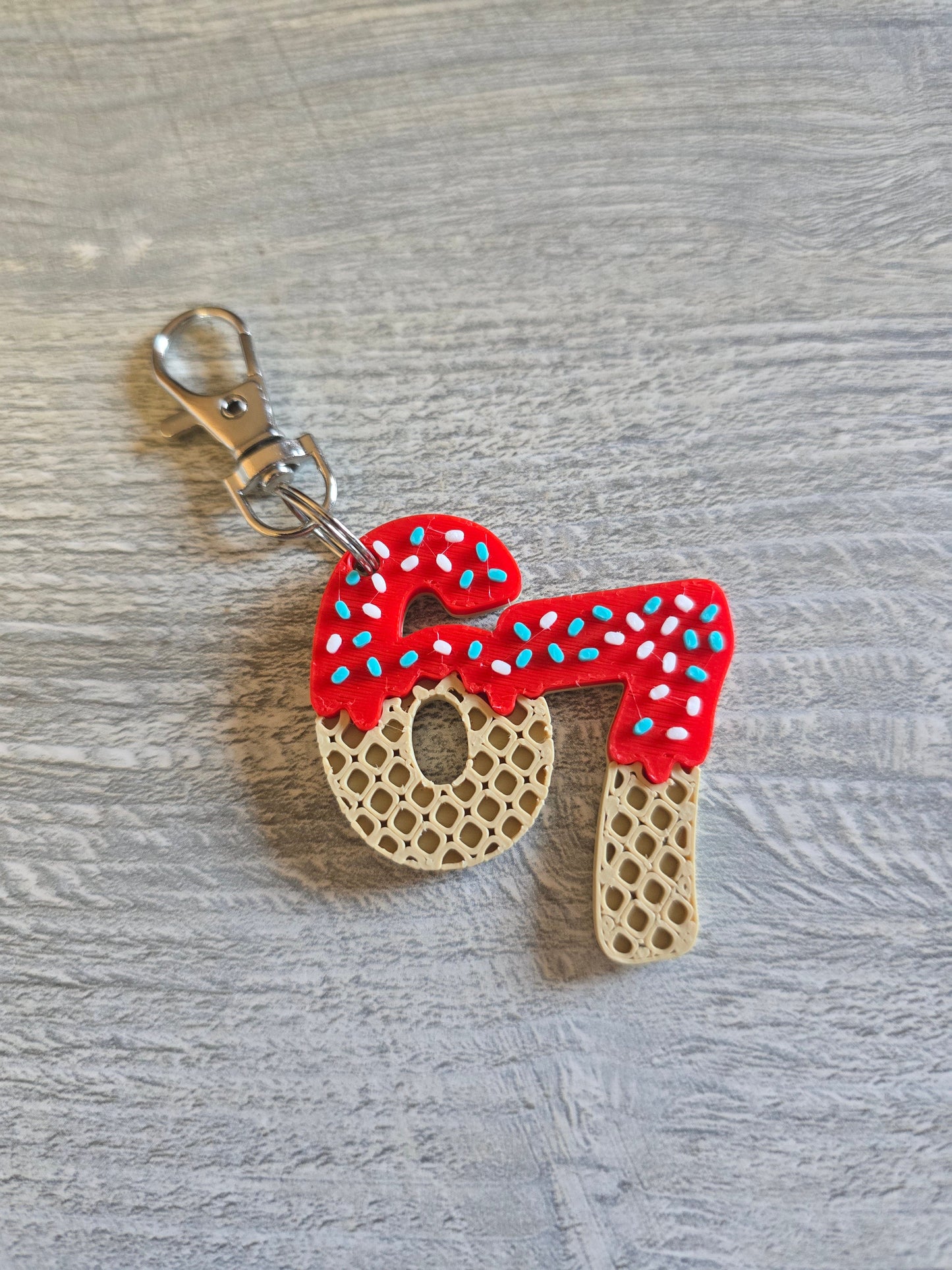 3D printed 6 7 67 Ice Cream Drip keychain