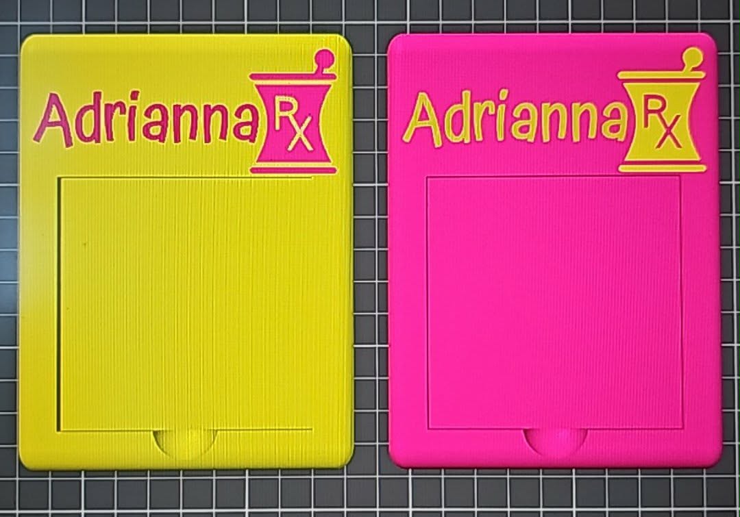 3D printed pharmacy RX sticky note holder personalized with name
