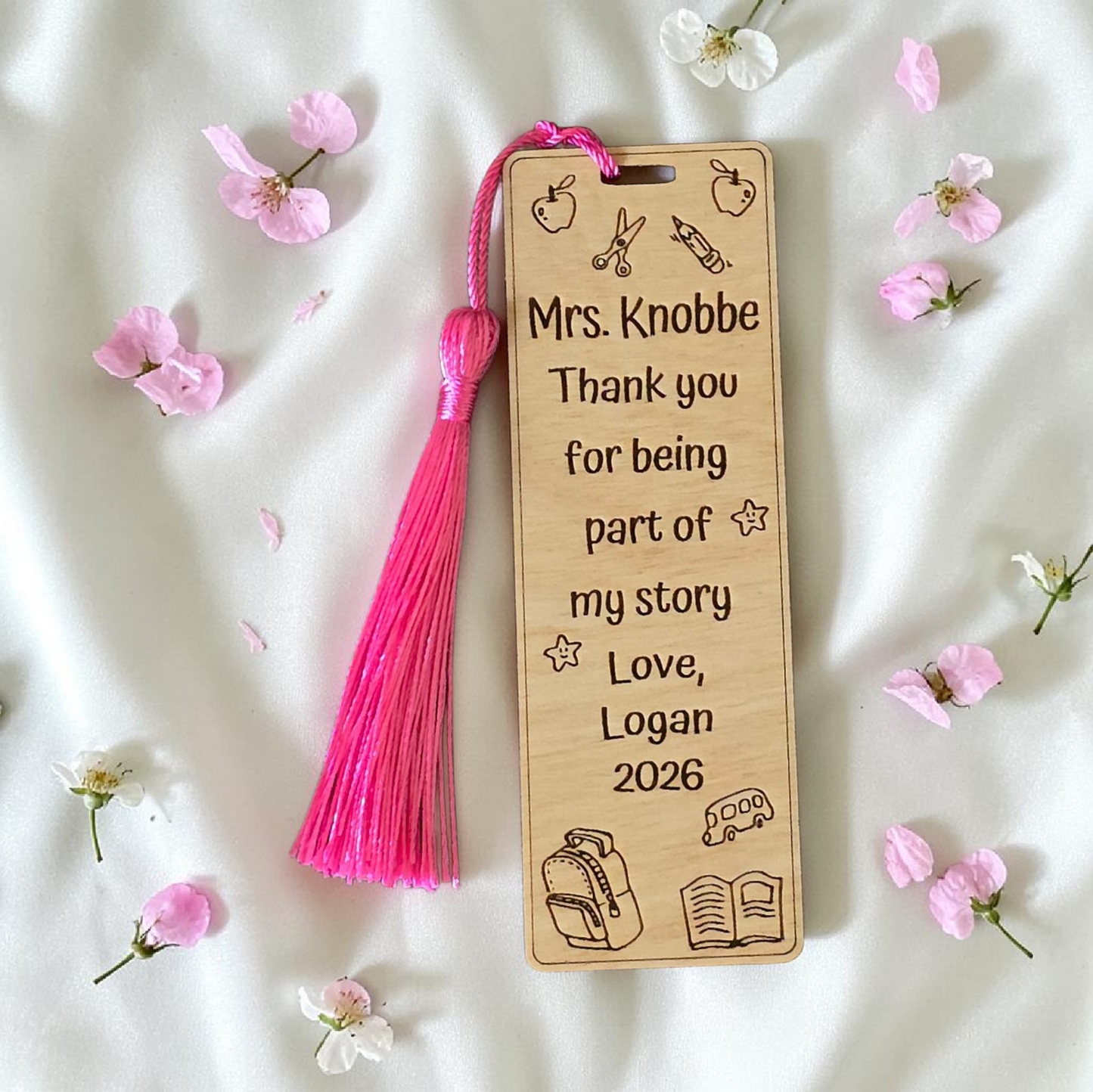 School theme Thank you for being part of my story personalized bookmark