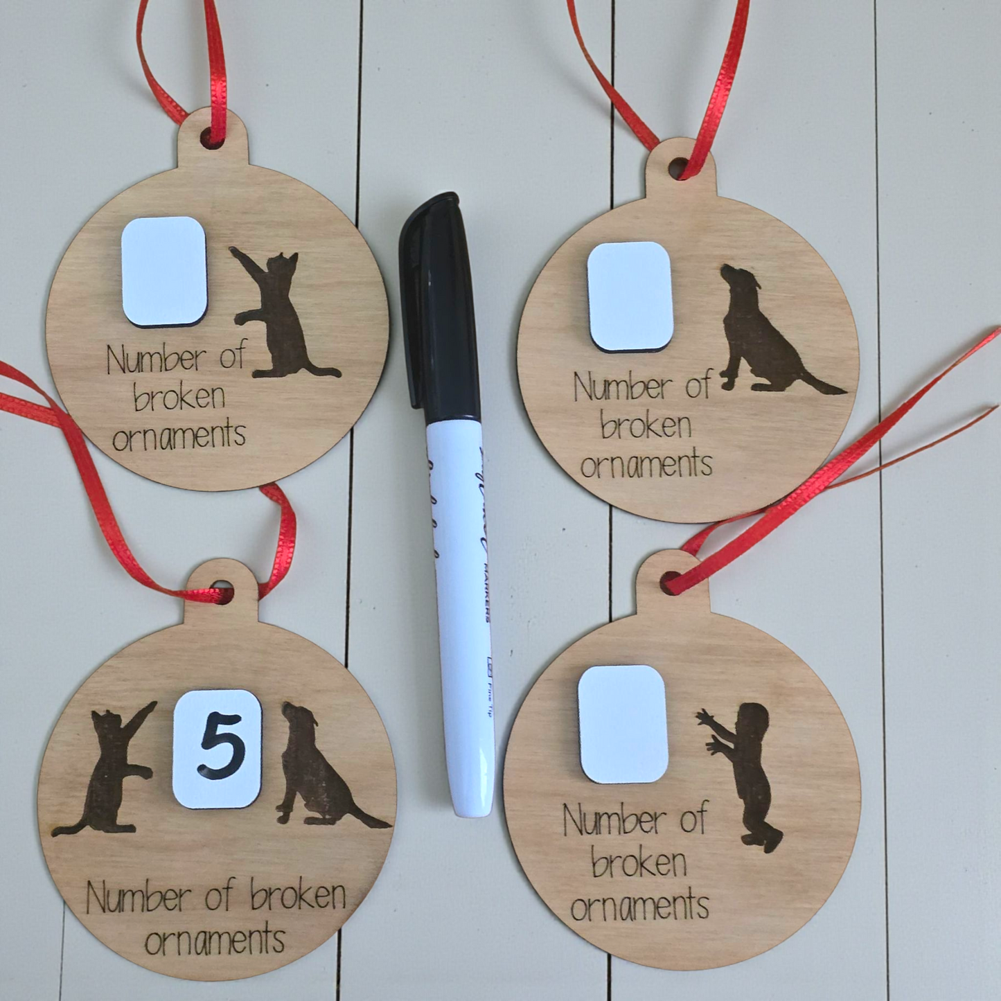 Dry erase Broken Ornaments Cat Dog Child Christmas Ornament