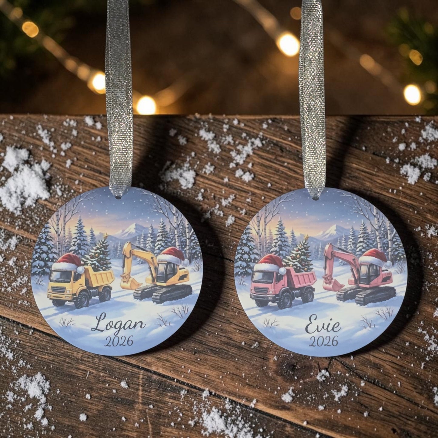UV printed Construction truck Christmas Ornament acrylic personalized