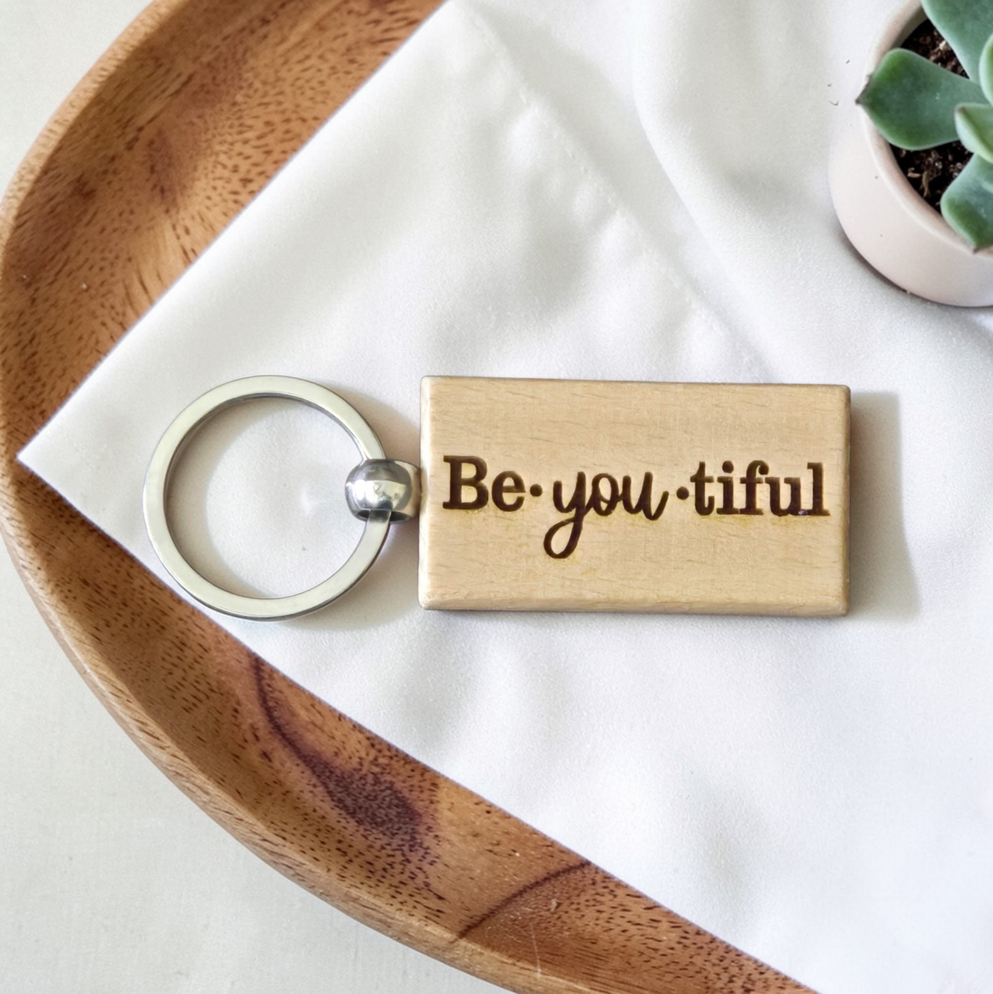 Be•you•tiful double sided wooden keychain