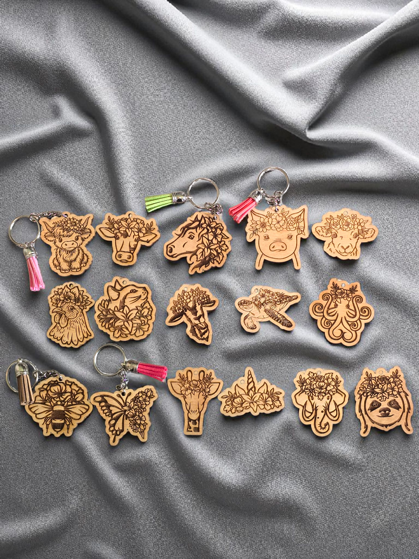 Floral animal keychains