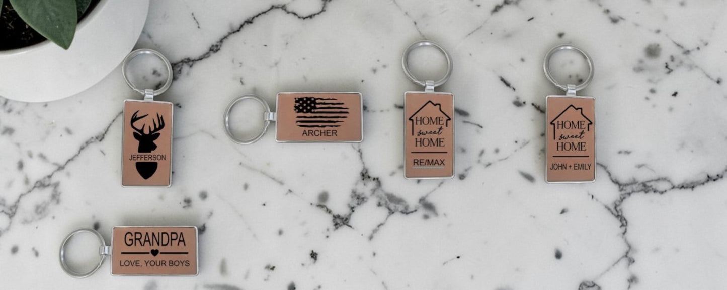 Personalized Leatherette / Metal rectangle keychain