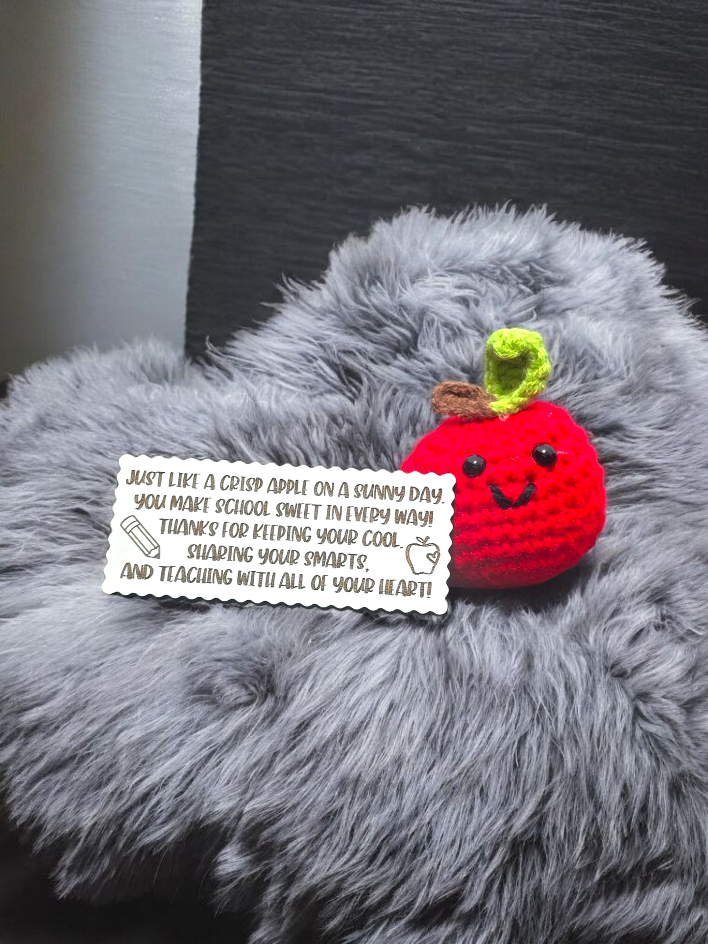 Just like a crisp apple on a sunny day Teacher crocheted apple