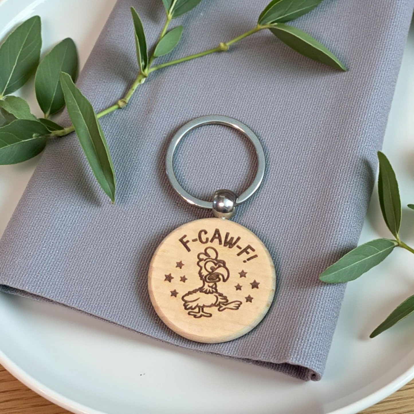 F-CAW-F round keychains chicken