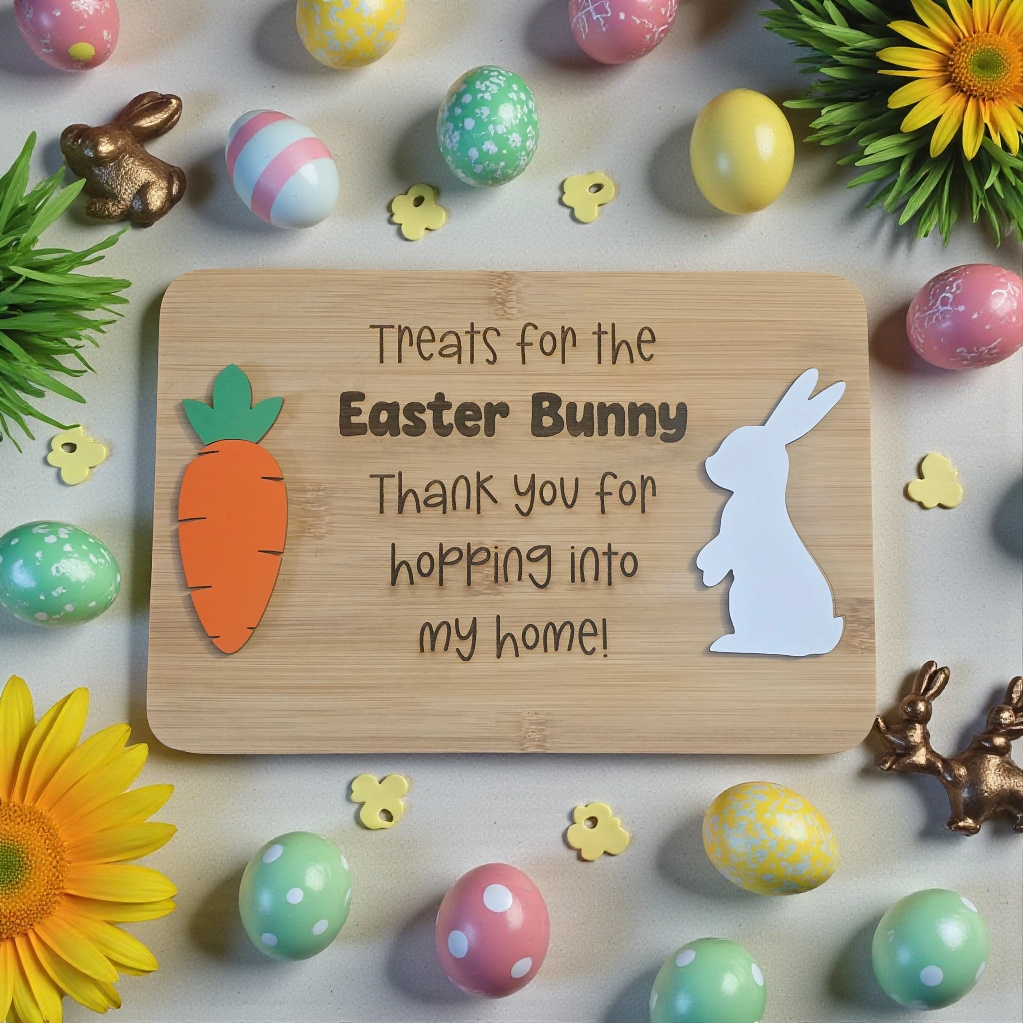 Treats for the Easter Bunny thank you for hopping into my home tray decoration personalized