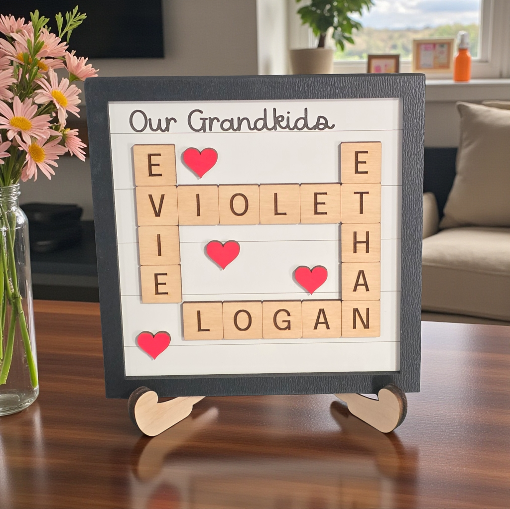 Crossword Family Sign Personalized Black and white personalized