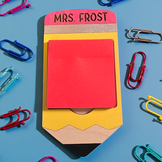 Pencil sticky note post it holder personalized with teachers name
