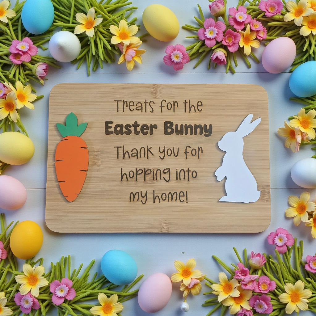 Treats for the Easter Bunny thank you for hopping into my home tray decoration personalized