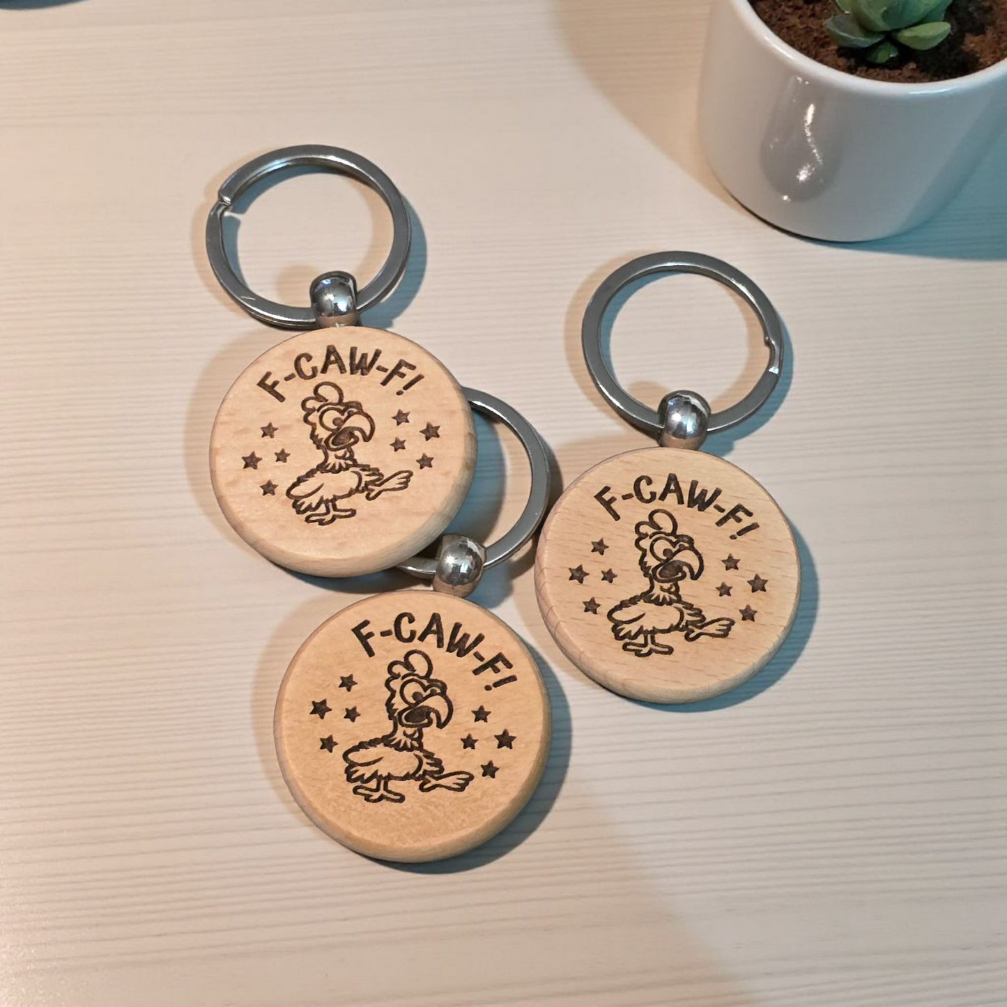F-CAW-F round keychains chicken