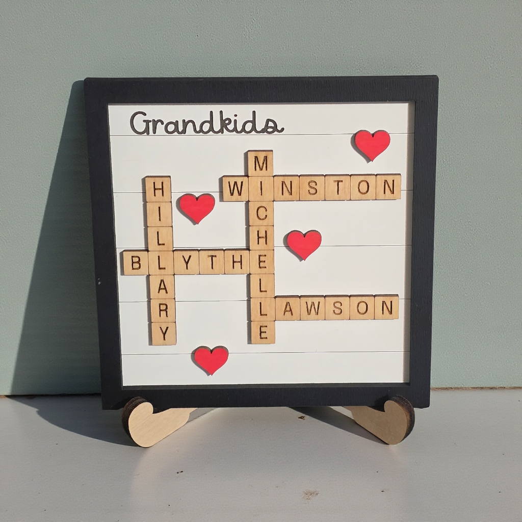 Crossword Family Sign Personalized Black and white personalized
