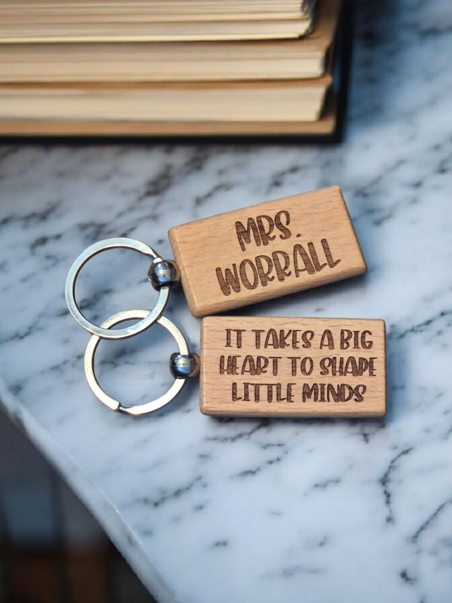 It takes a big heart to shape little minds Teacher wooden keychain personalized