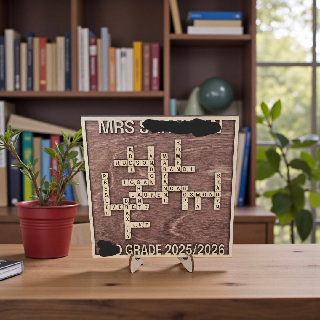 Crossword Family Teacher Classroom magnet or sign Personalized