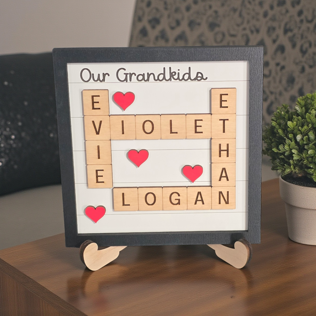 Crossword Family Sign Personalized Black and white personalized