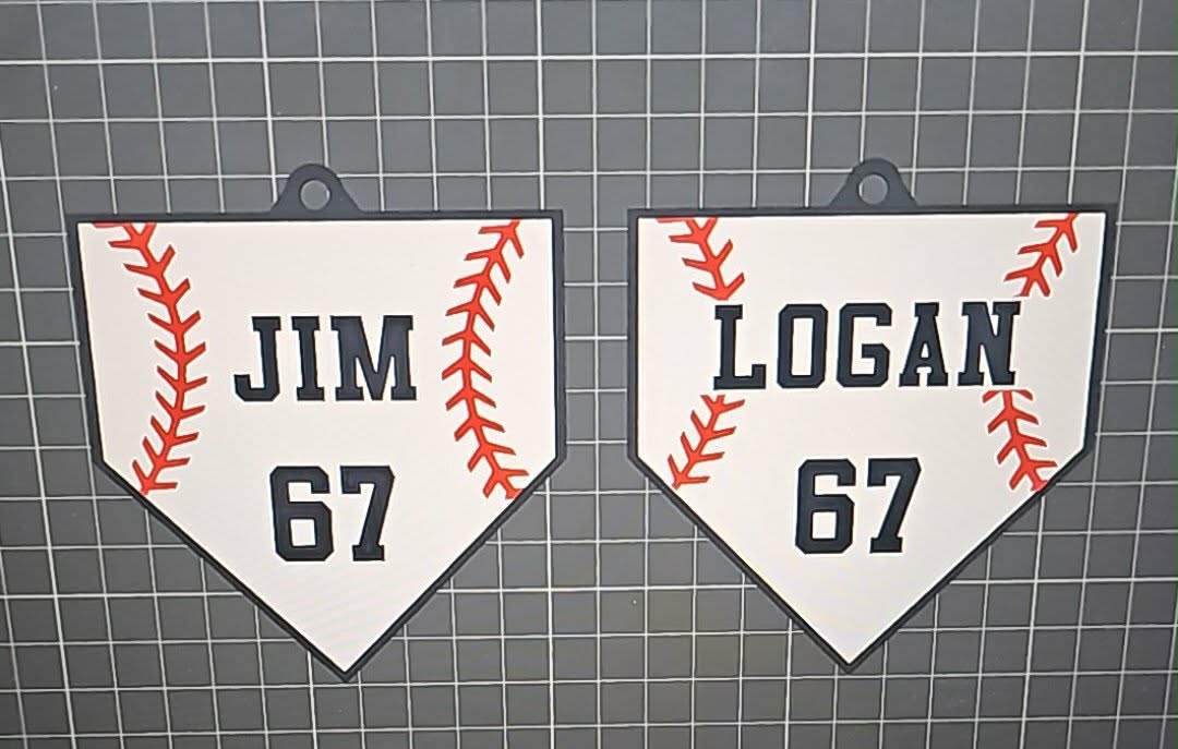 3D printed Home Plate bag tag personalized with name and number baseball softball