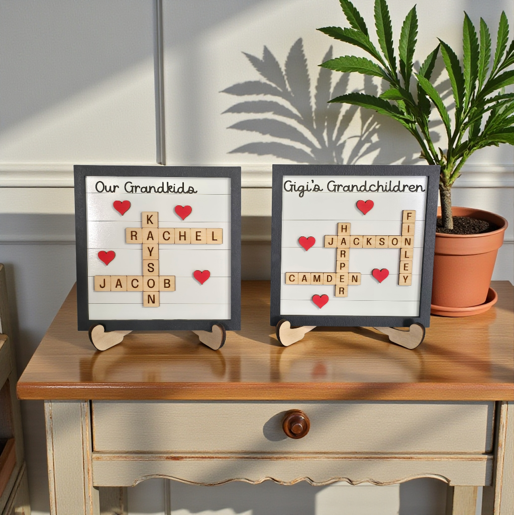 Crossword Family Sign Personalized Black and white personalized