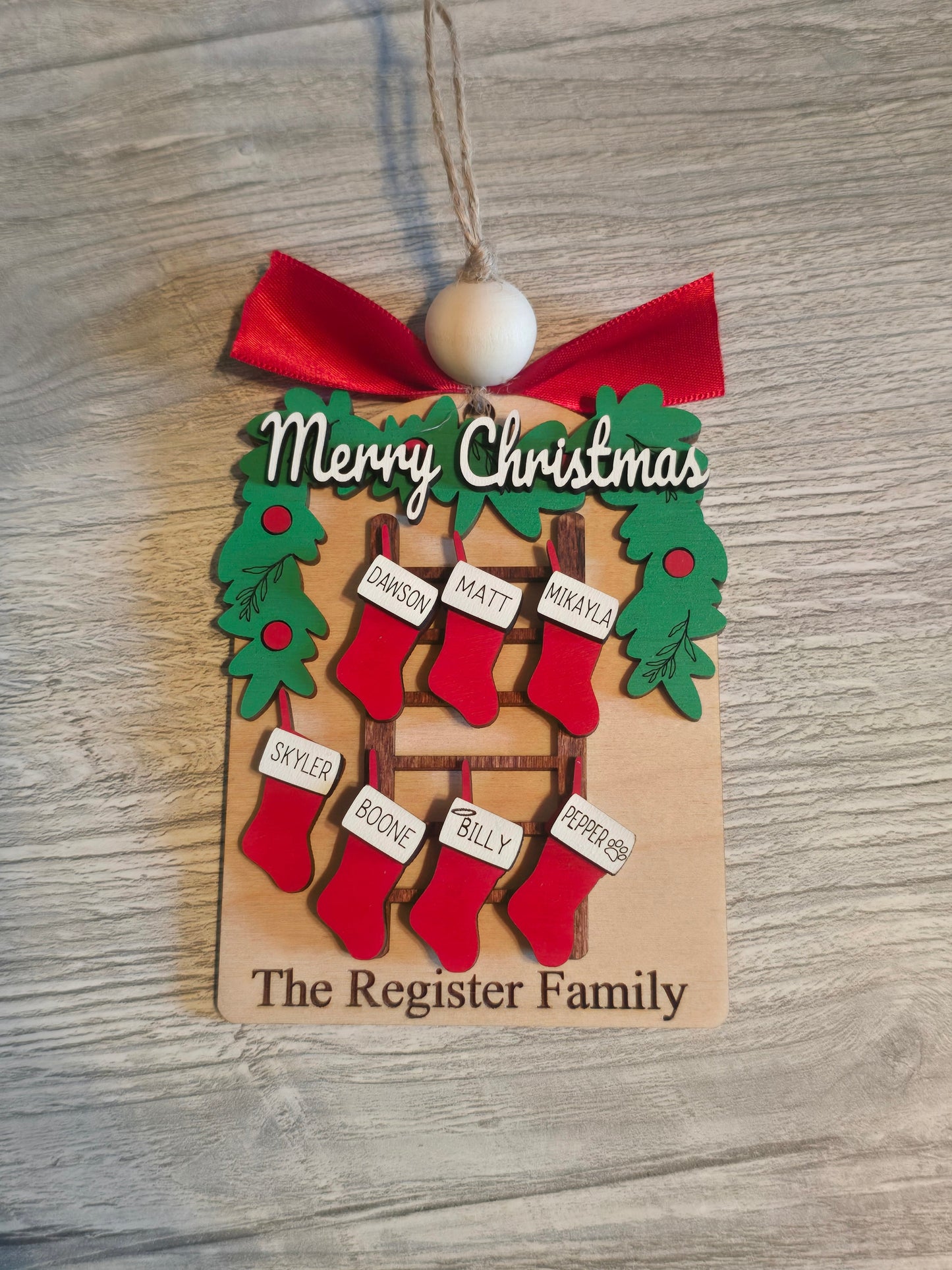 Ladder stocking wreath Merry Christmas Ornament Personalized