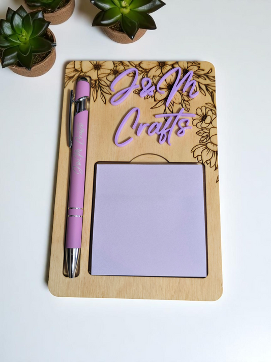 Flower sticky note holder with pen personalized