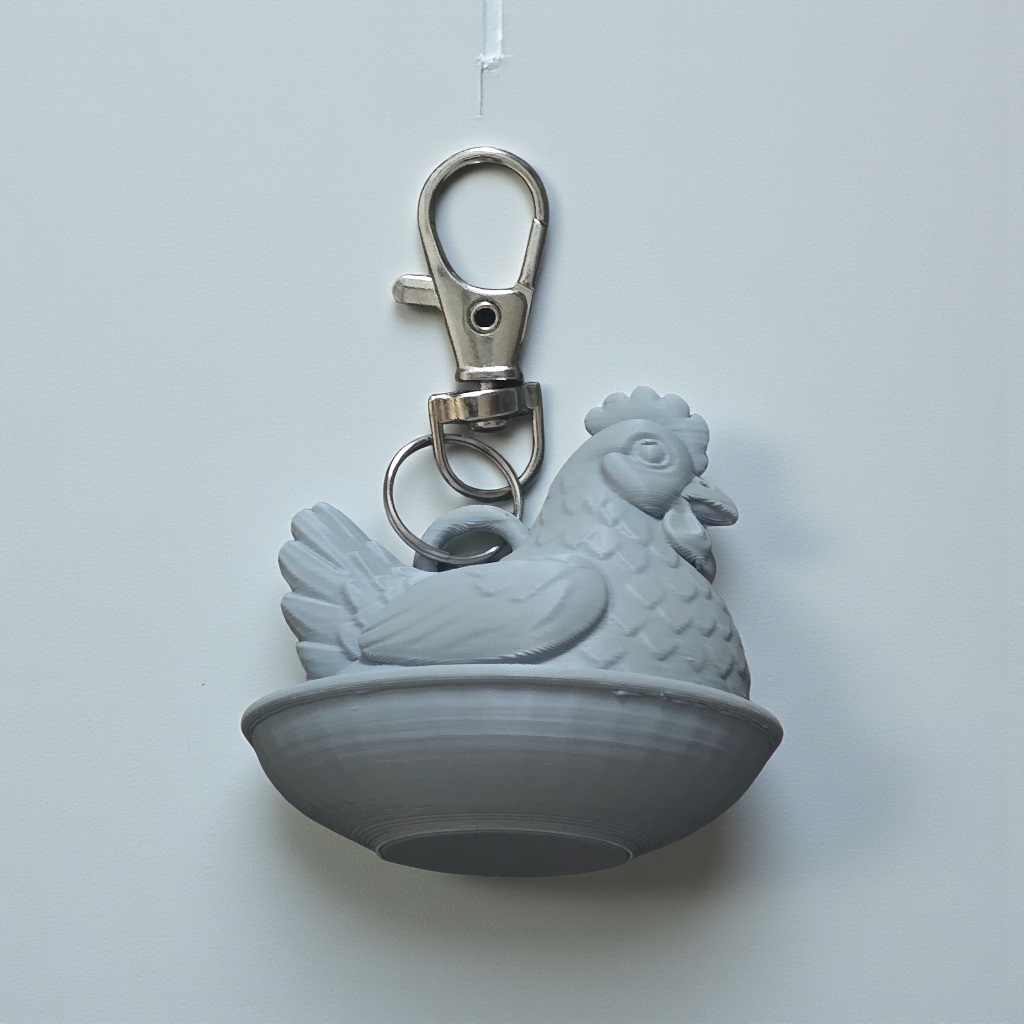 3D printed Hen chicken in a nest magnet or keychain