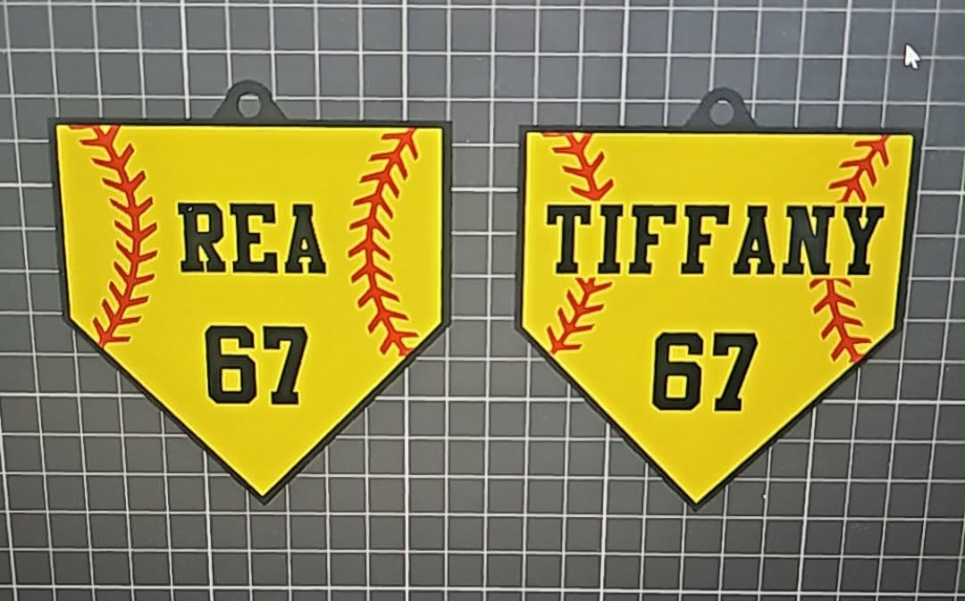 3D printed Home Plate bag tag personalized with name and number baseball softball