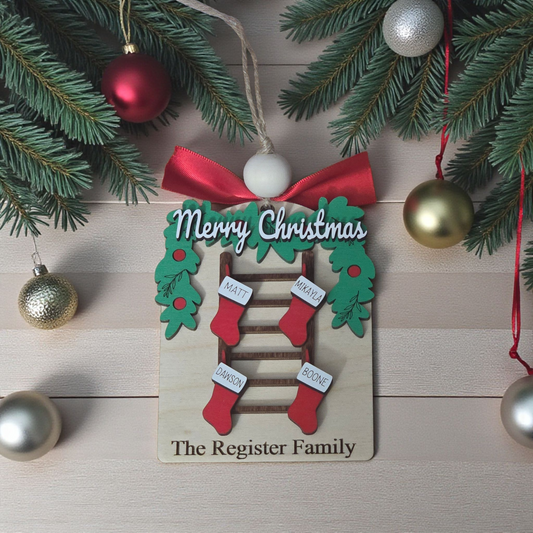 Ladder stocking wreath Merry Christmas Ornament Personalized