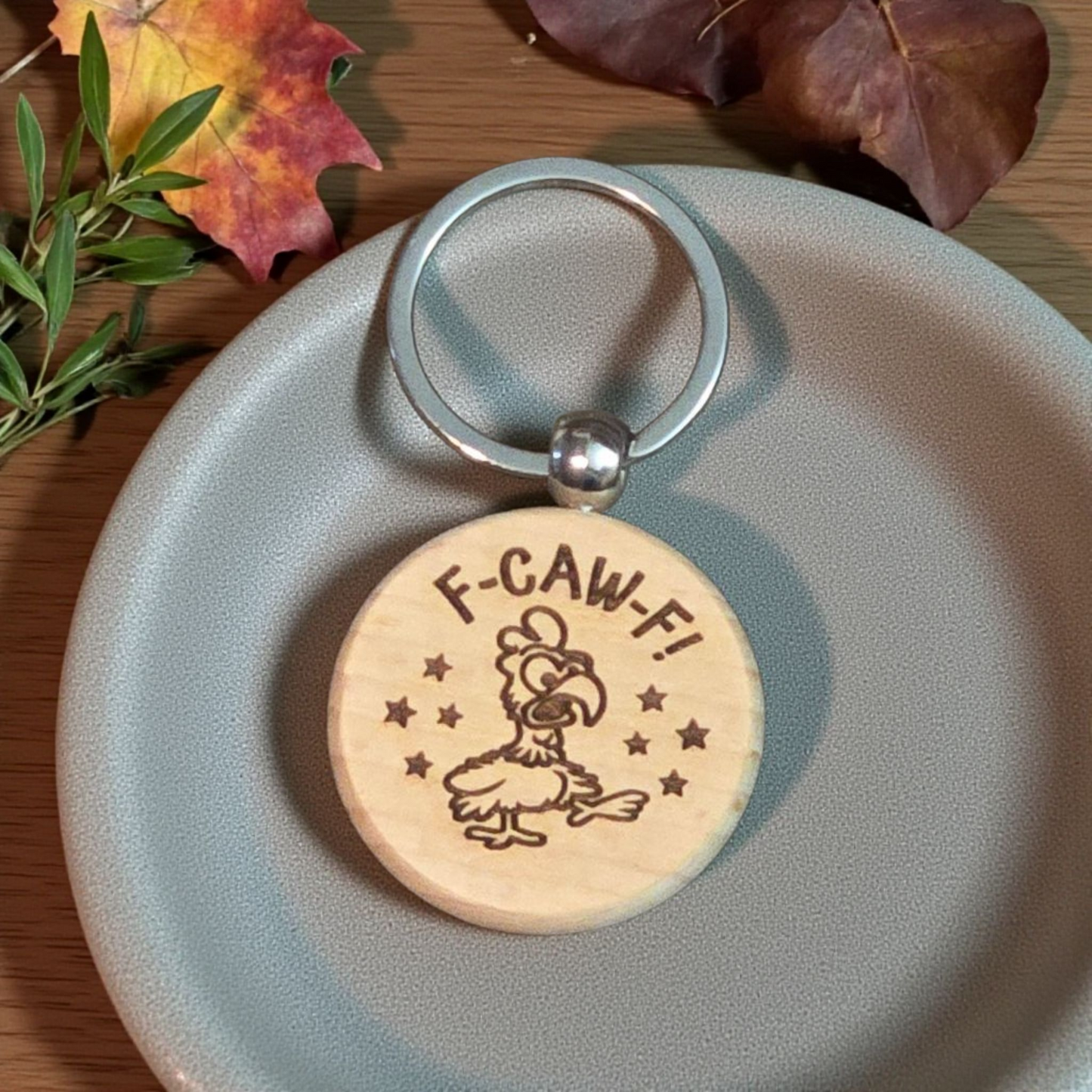 F-CAW-F round keychains chicken