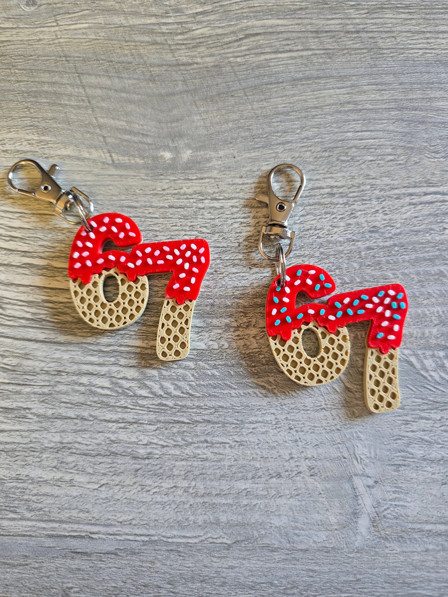 3D printed 6 7 67 Ice Cream Drip keychain