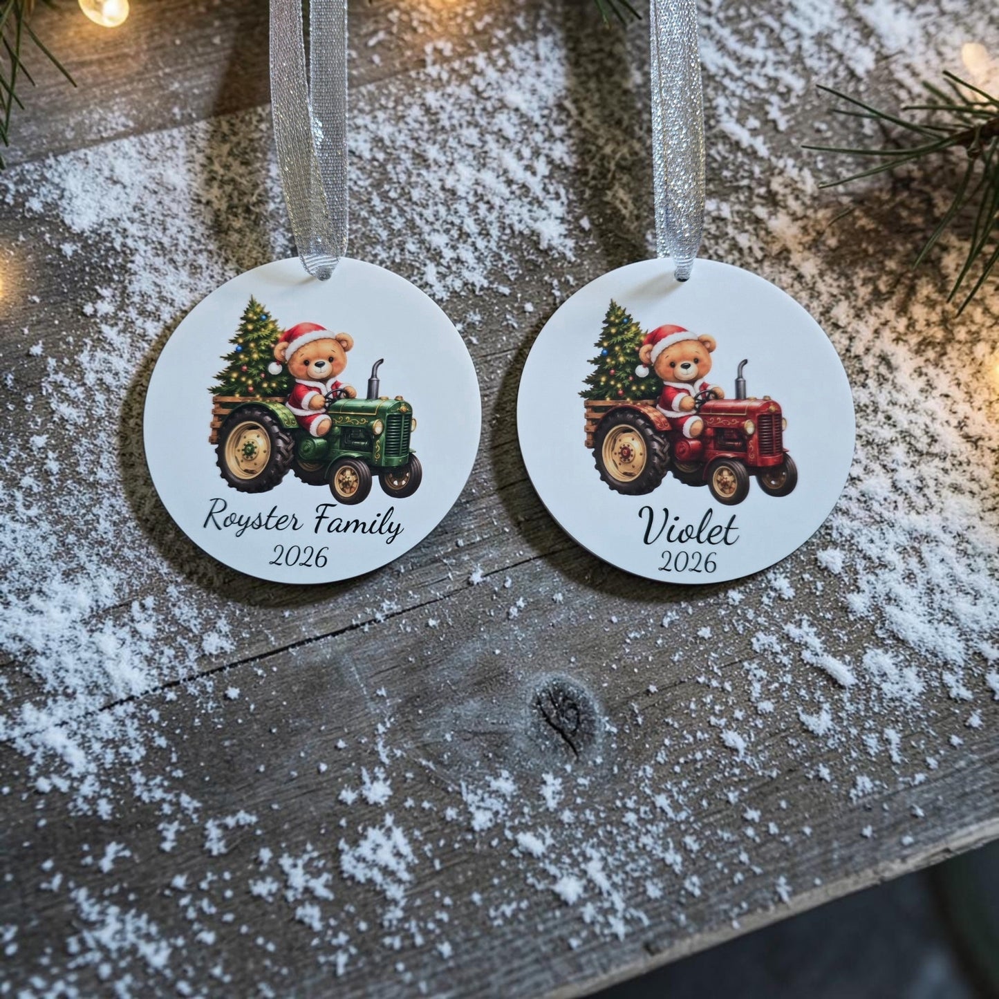 UV printed tractor Christmas Ornament acrylic personalized