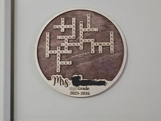 Crossword Family Teacher Classroom magnet or sign Personalized