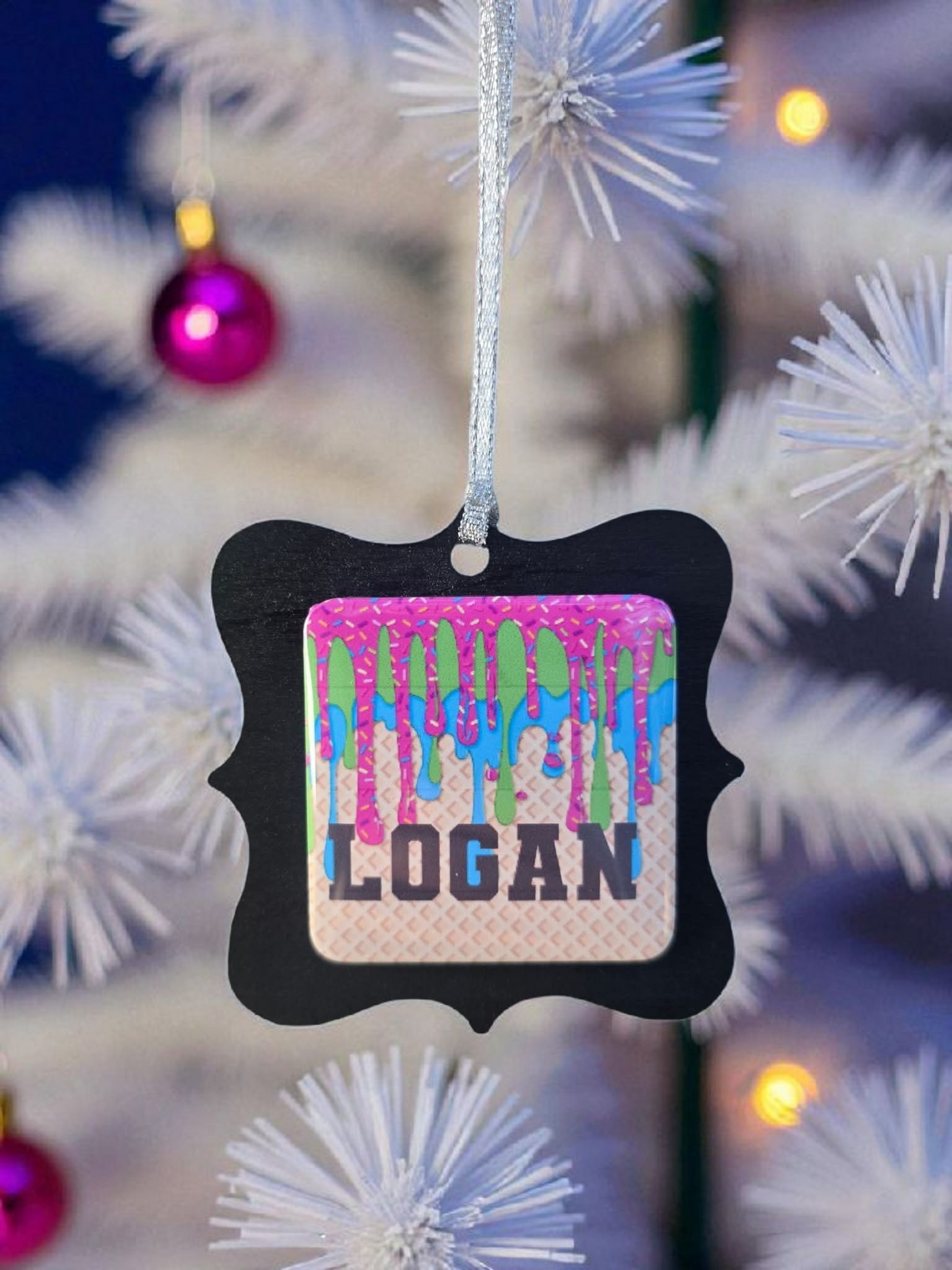 Ice cream drip Christmas Ornament or magnet Personalized