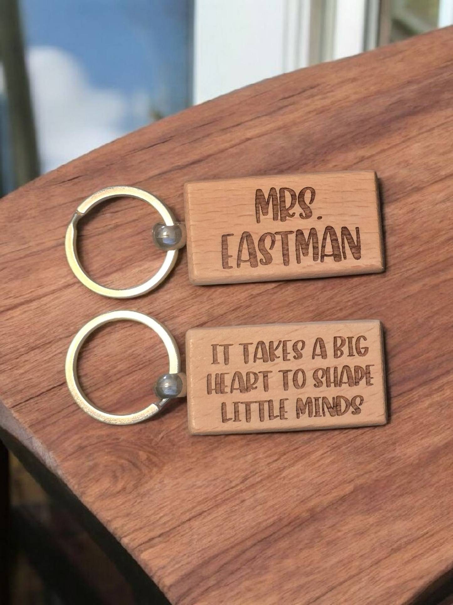 It takes a big heart to shape little minds Teacher wooden keychain personalized