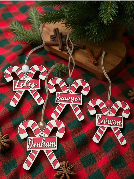 Double candy cane ornament personalized