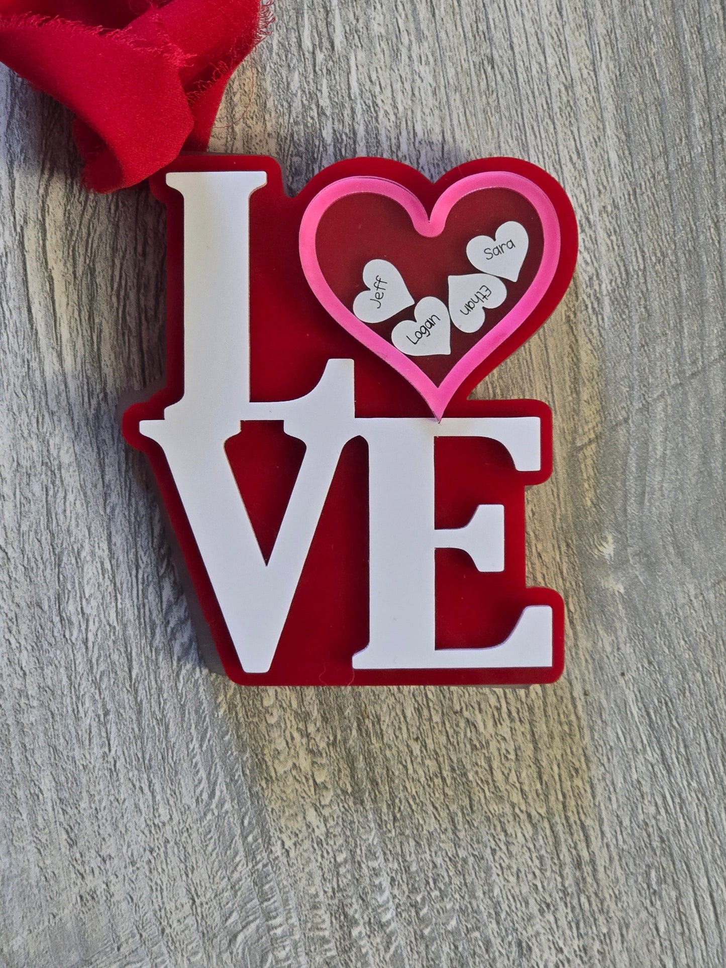 LOVE personalized shaker Up to 5 names ornament or magnet