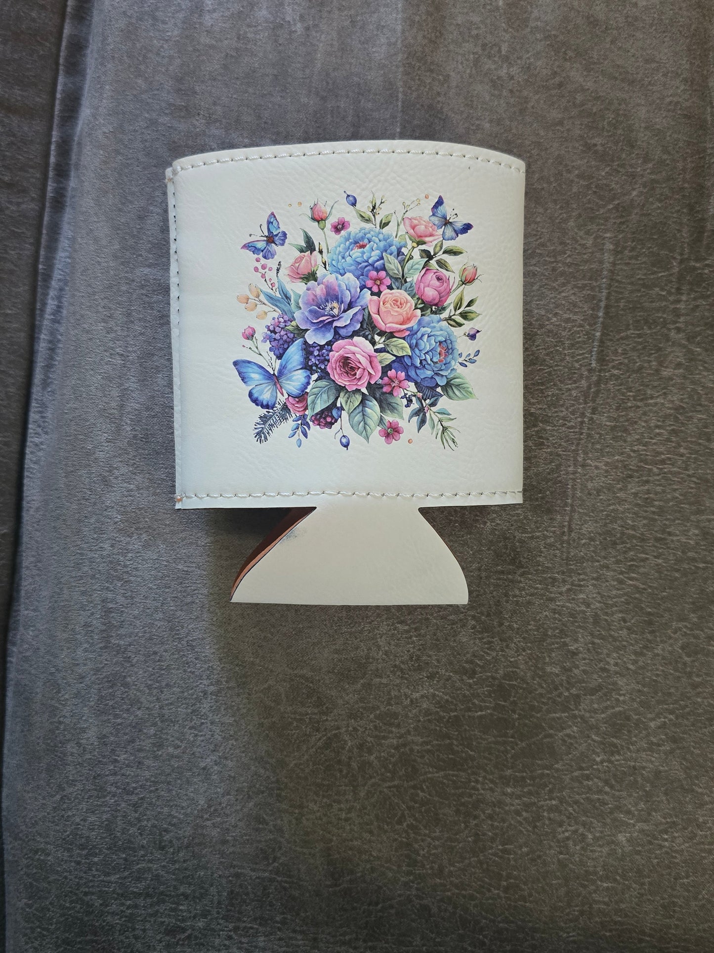 Floral butterfly can koozie holder