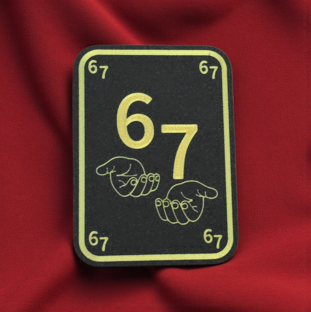 3D printed 6 7 with hands card