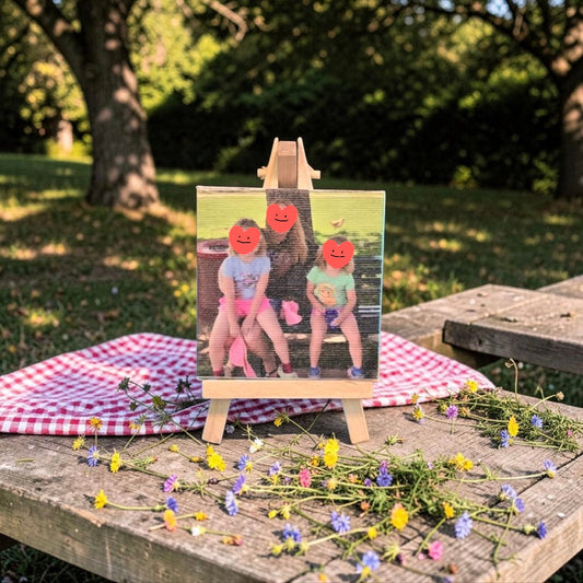 UV printed stretched canvas with easel