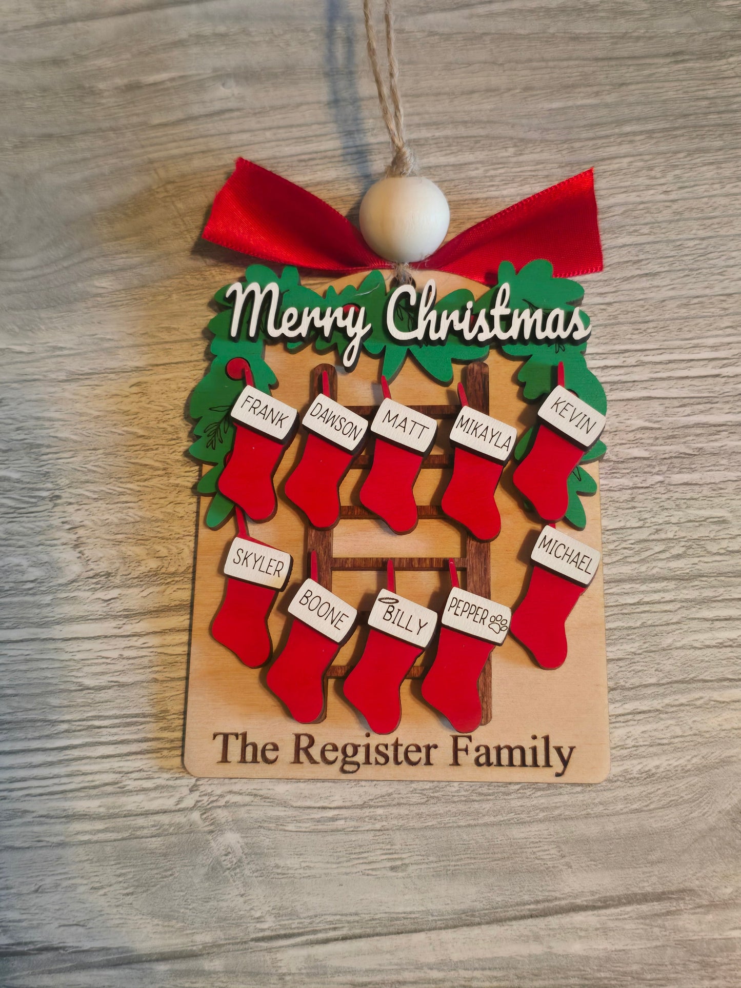 Ladder stocking wreath Merry Christmas Ornament Personalized